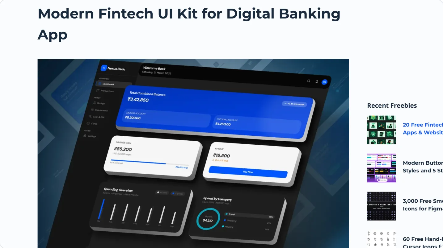 Modern Fintech UI Kit for Figma: digital banking dashboard, transactions and savings screens