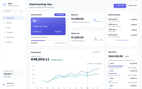 Home dashboard screen from Viola UI