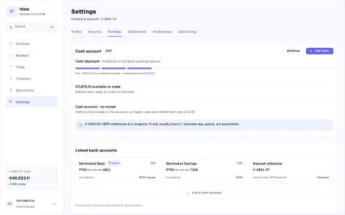 Funding screen from Viola UI