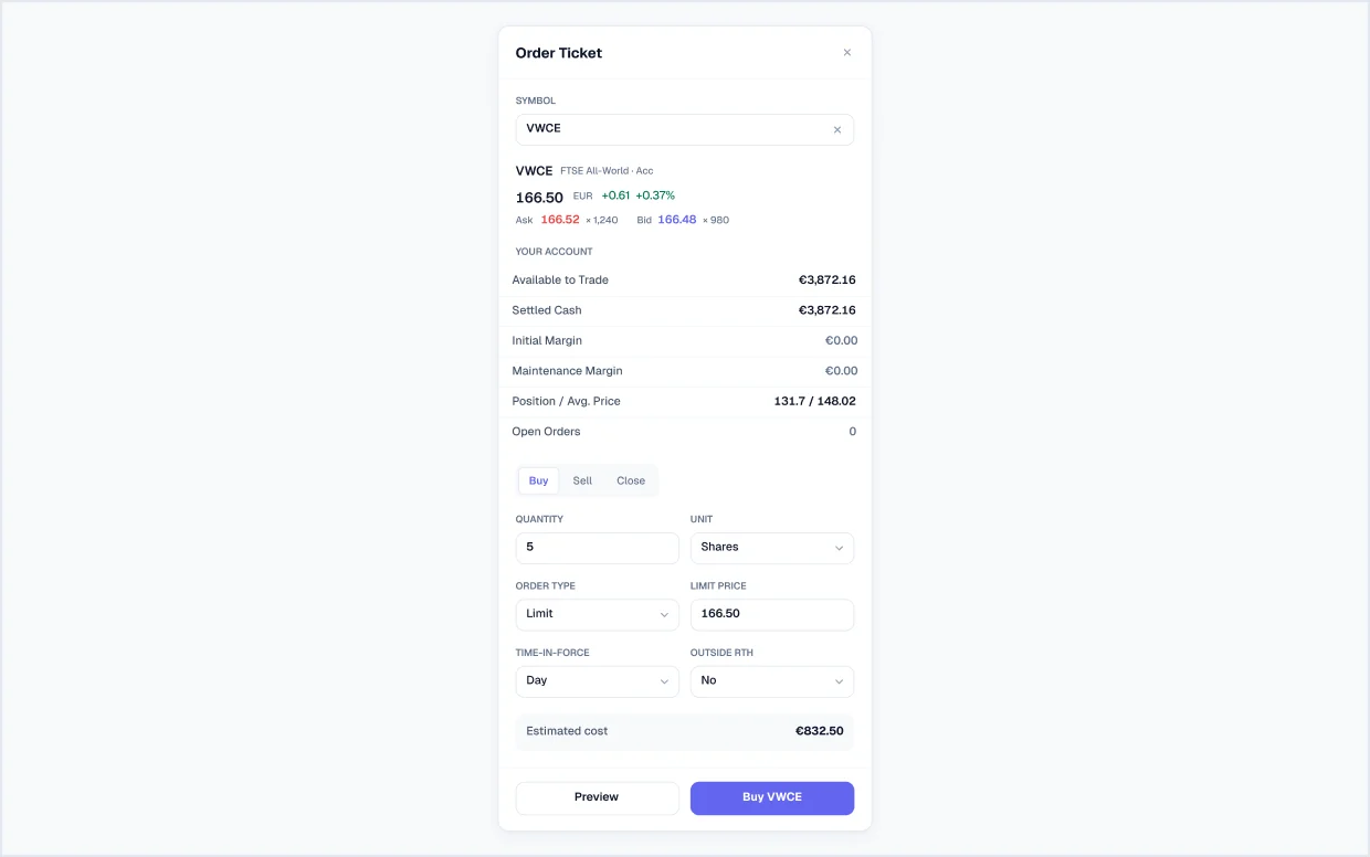 Order ticket, buy screen in light mode, from Viola UI, the fintech UI kit for Figma